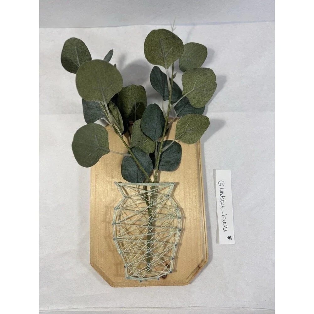 Handmade Boho String Art Wall Vase with Faux Eucalyptus 7x15”